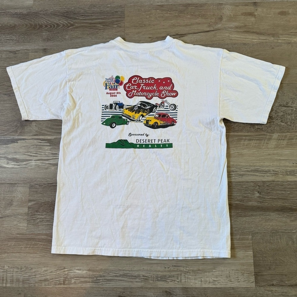 00s Utah Tooele county fair car show deseret rod fink t shirt white red mens L